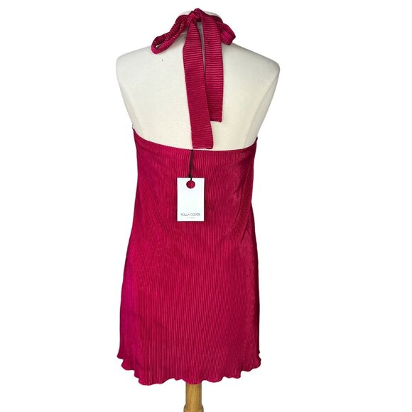 Rolla Coster Dress Womens Small Pink Lined Textured Tie Neck Short New - Picture 2 of 9